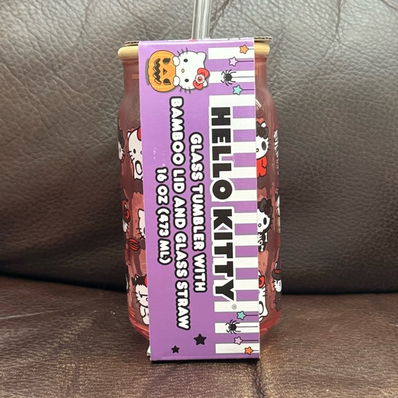 Hello Kitty Halloween Characters 16oz Pink Glass Tumbler with Bamboo Lid & Straw - Picture 11 of 11